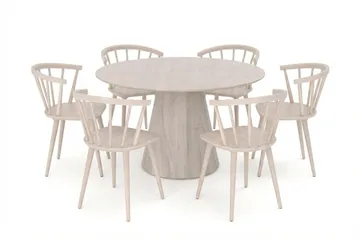 Siena Matgruppe rund 130 cm Hvidlakeret med 6 Tyrö-spisestole - Hvidbejdset eg - Møbler - Borde - Spisebordssæt