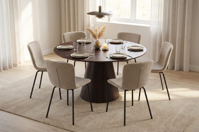 Siena Matgruppe rund 130 cm Røget eg med 6 Katy-spisestole - Røget eg - Møbler - Borde - Spisebordssæt