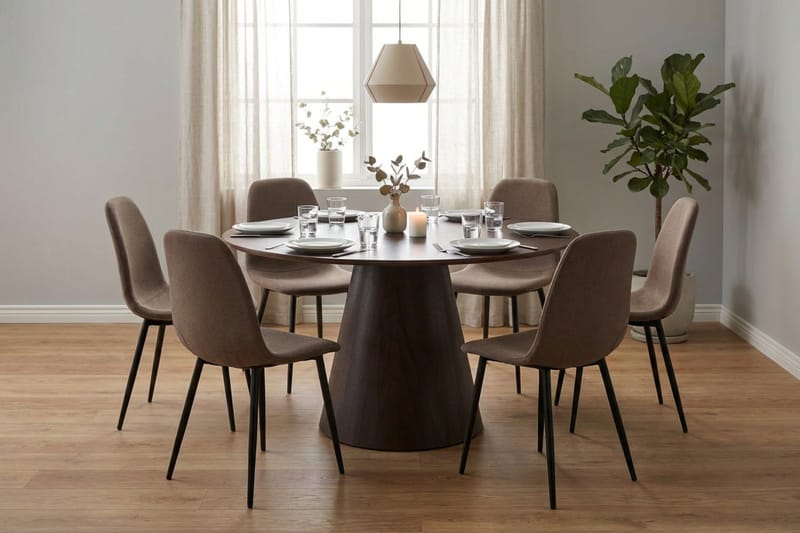 Siena Matgruppe rund 130 cm Røget eg med 6 Nibe-spisestole - Røget eg - Møbler - Borde - Spisebordssæt