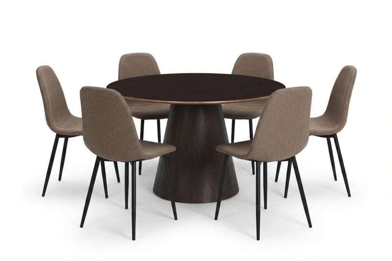 Siena Matgruppe rund 130 cm Røget eg med 6 Nibe-spisestole, Røget eg