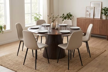 Siena Matgruppe rund 130 cm Røget eg med 6 Nibe-spisestole - Røget eg - Møbler - Borde - Spisebordssæt