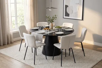 Siena Matgruppe rund 130 cm Sort med 6 Katy-spisestole - Sortbejdset eg - Møbler - Borde - Spisebordssæt