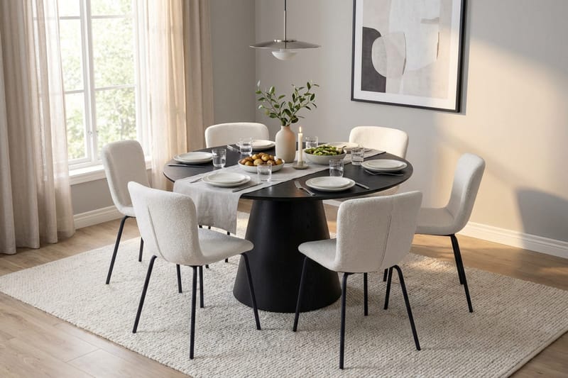 Siena Matgruppe rund 130 cm Sort med 6 Katy-spisestole - Sortbejdset eg - Møbler - Borde - Spisebordssæt