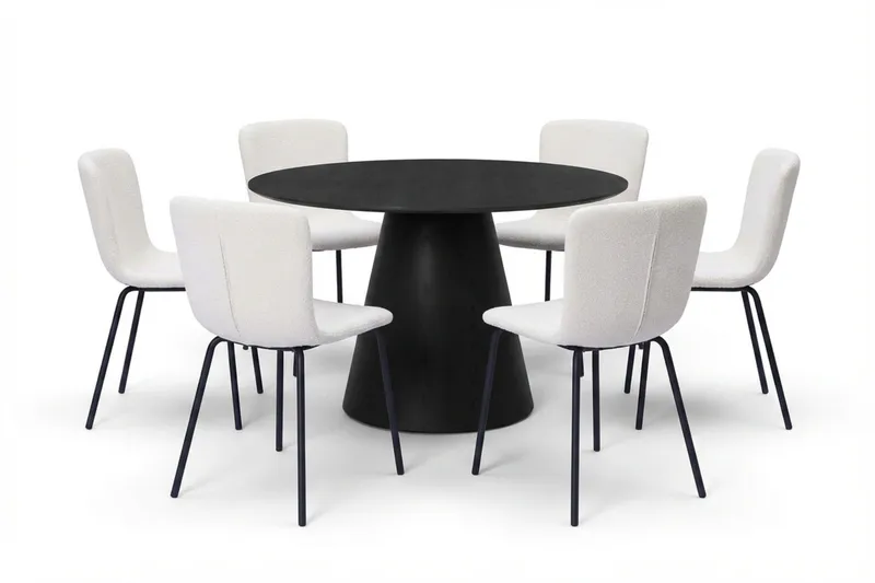 Siena Matgruppe rund 130 cm Sort med 6 Katy-spisestole, Sortbejdset eg