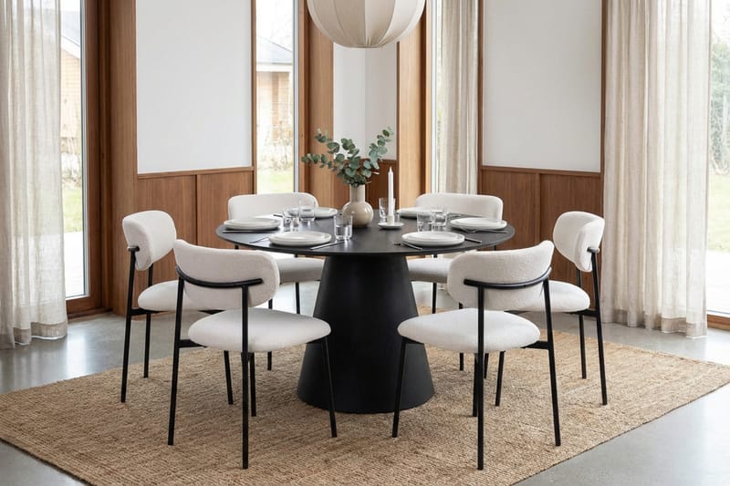 Siena Matgruppe rund 130 cm Sort med 6 Lucy-spisestole - Sort - Møbler - Borde - Spisebordssæt