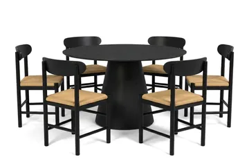 Siena Matgruppe rund 130 cm Sort med 6 Malte Spisestole - Sortbejdset eg - Møbler - Borde - Spisebordssæt