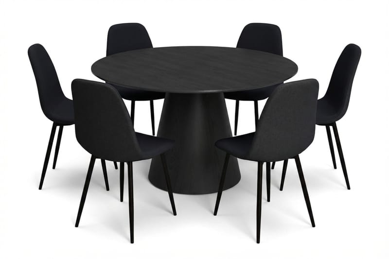 Siena Matgruppe rund 130 cm Sort med 6 Nibe-spisestole - Sort - Møbler - Borde - Spisebordssæt