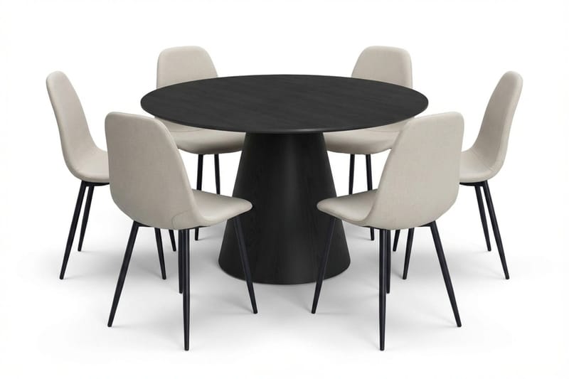 Siena Matgruppe rund 130 cm Sort med 6 Nibe-spisestole, Sort
