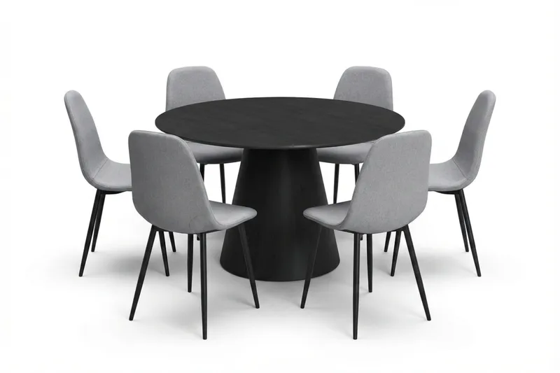 Siena Matgruppe rund 130 cm Sort med 6 Nibe-spisestole, Sort