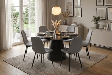 Siena Matgruppe rund 130 cm Sort med 6 Nibe-spisestole - Sort - Møbler - Borde - Spisebordssæt