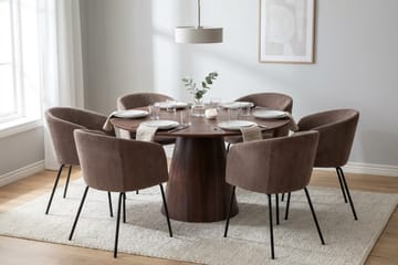 Siena Matgruppe rund 130 cm Valnød med 6 Berit-spisestole - Valnød - Møbler - Borde - Spisebordssæt