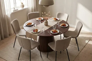 Siena Matgruppe rund 130 cm Valnød med 6 Katy-spisestole - Valnød - Møbler - Borde - Spisebordssæt