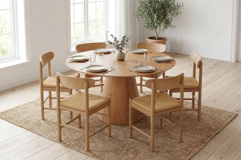 Siena Matgruppe rund 150 cm Eg med 6 Malte Spisestole - Eg - Møbler - Borde - Spisebordssæt