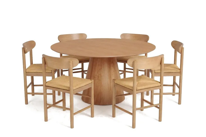 Siena Matgruppe rund 150 cm Eg med 6 Malte Spisestole, Eg