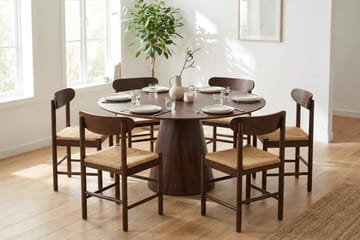Siena Matgruppe rund 150 cm Valnød med 6 Malte Spisestole - Valnød - Møbler - Borde - Spisebordssæt