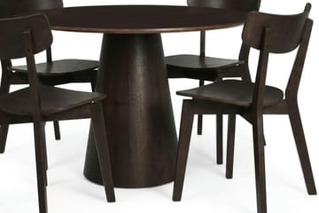 Siena Rundt Spisebordssæt 110 cm – Spisebord med 4 Amelia Spisebordsstole i Træ med Røget Eg-udseende - Mørkebrun - Møbler - Borde - Spisebordssæt