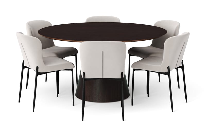 Siena Rundt Spisebordssæt 150 cm – Spisebord med 6 Elsie Spisestole i Træ med Røget Eg-look - Mørkebrun|Beige - Møbler - Borde - Spisebordssæt