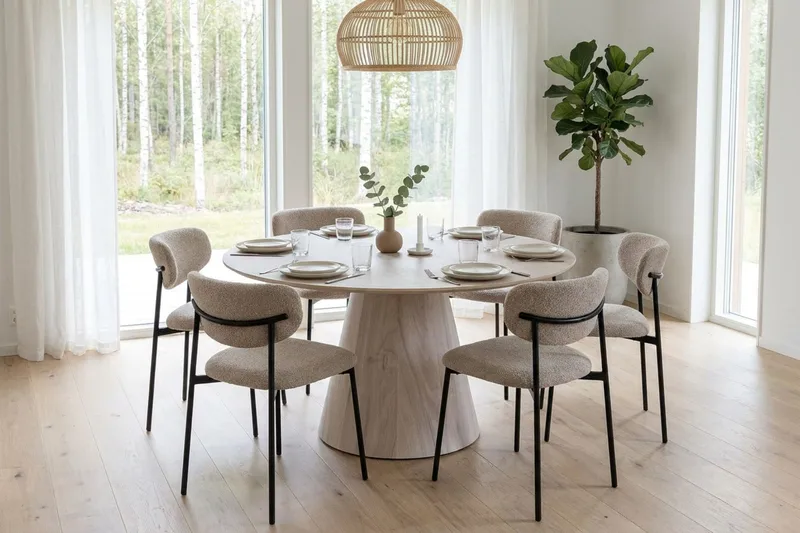 Siena Spisebord Rundt 130 cm Finér - Hvidpigmenteret - Møbler - Borde - Spisebord og køkkenbord