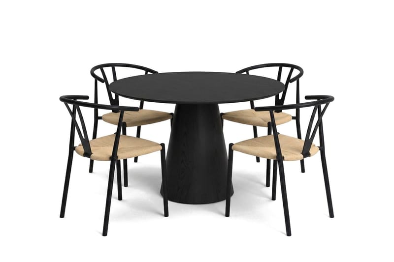 Siena spisebordssæt rundt 110 cm Sort med 4 Elysia spisestole, Sort