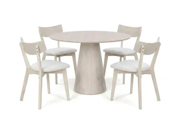 Siena spisegruppe 110 cm rund hvidlaseret med 4 Amelia spisestole med hynde