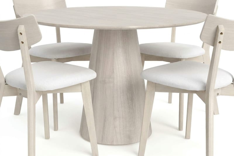 Siena spisegruppe 110 cm rund hvidlaseret med 4 Amelia spisestole med hynde - Hvidlaseret/Beige - Møbler - Borde - Spisebordssæt