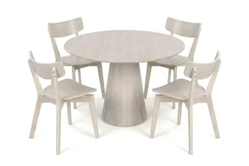 Siena spisegruppe 110 cm rund hvidolieret med 4 Amelia-spisestole