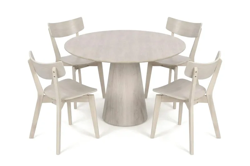 Siena spisegruppe 110 cm rund hvidolieret med 4 Amelia-spisestole, Hvidolieret