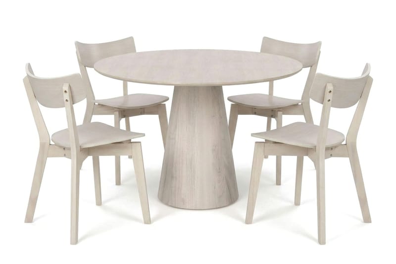 Siena spisegruppe 110 cm rund hvidolieret med 4 Amelia-spisestole - Hvidolieret - Møbler - Borde - Spisebordssæt