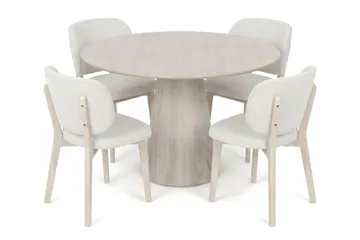Siena spisegruppe 110 cm rund hvidolieret med 4 Eira-spisestole - Hvidbejdset eg - Møbler - Borde - Spisebordssæt