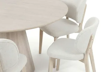 Siena spisegruppe 110 cm rund hvidolieret med 4 Eira-spisestole - Hvidbejdset eg - Møbler - Borde - Spisebordssæt