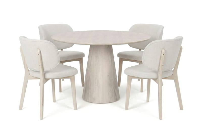Siena spisegruppe 110 cm rund hvidolieret med 4 Eira-spisestole, Hvidolieret