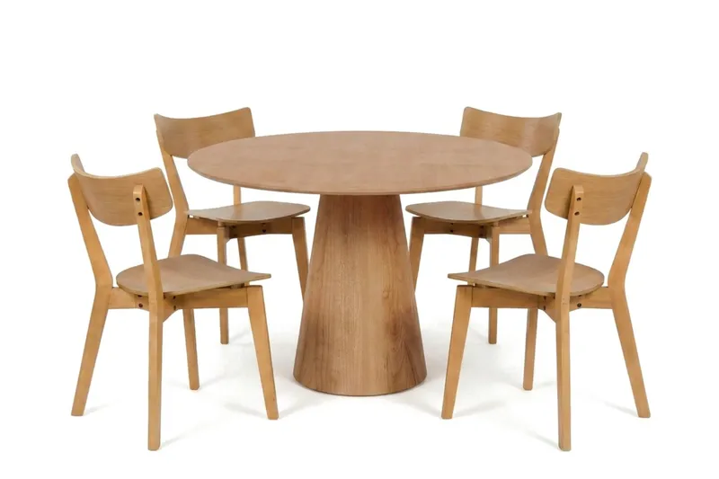 Siena spisegruppe 110 cm rund i eg med 4 Amelia-spisestole, Eg