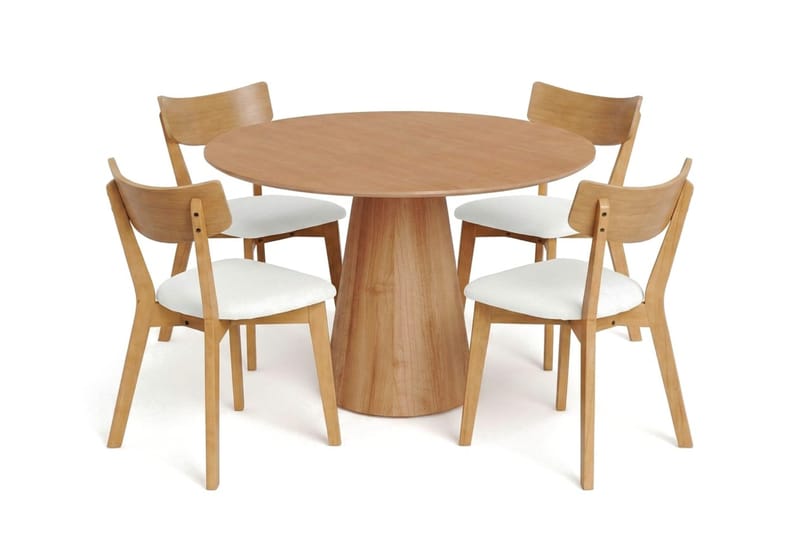 Siena spisegruppe 110 cm rund i eg med 4 Amelia spisestole med hynde - Eg/Beige - Møbler - Borde - Spisebordssæt