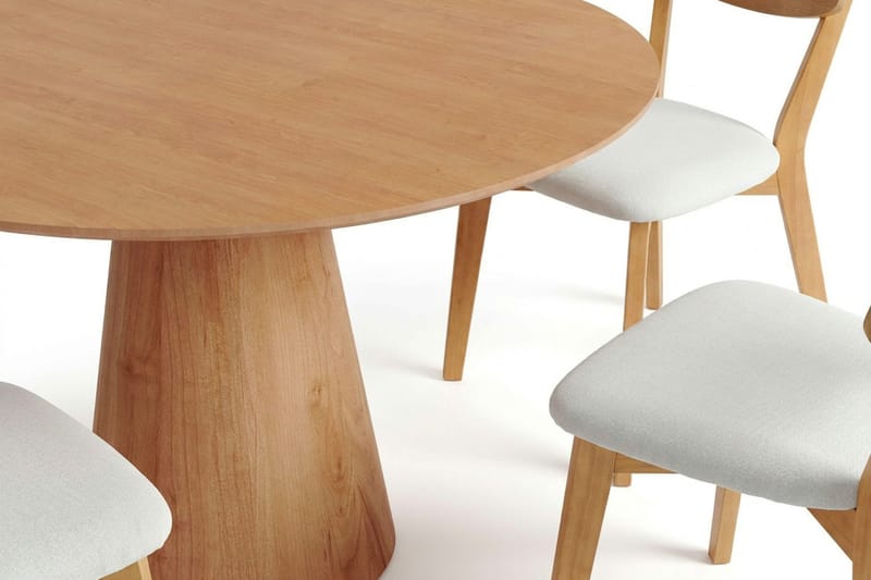 Siena spisegruppe 110 cm rund i eg med 4 Amelia spisestole med hynde - Eg/Beige - Møbler - Borde - Spisebordssæt
