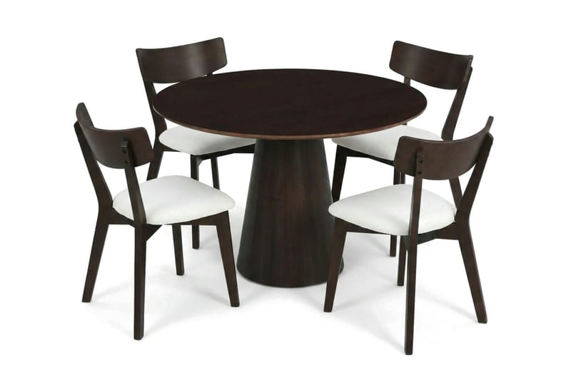 Siena spisegruppe 110 cm rund i røget eg med 4 Amelia spisestole med hynde - Røget eg/Beige - Møbler - Borde - Spisebordssæt