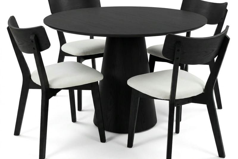 Siena spisegruppe 110 cm rund i sort med 4 Amelia spisestole med hynde - Sort/Beige - Møbler - Borde - Spisebordssæt