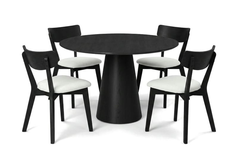 Siena spisegruppe 110 cm rund i sort med 4 Amelia spisestole med hynde - Sort/Beige - Møbler - Borde - Spisebordssæt