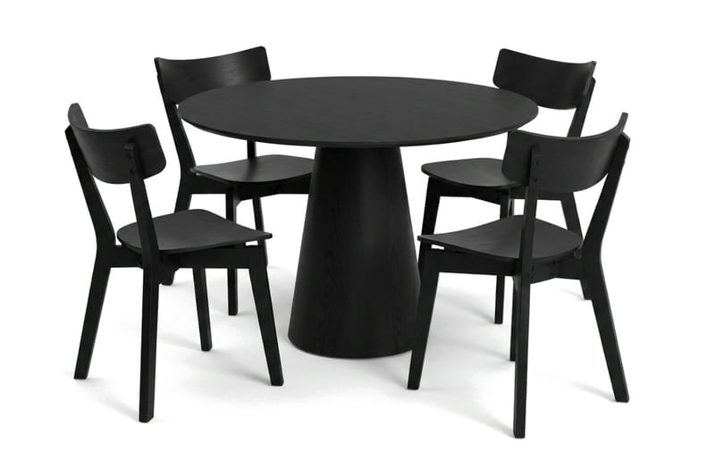 Siena spisegruppe 110 cm rund i sort med 4 Amelia-spisestole - Sort - Møbler - Borde - Spisebordssæt
