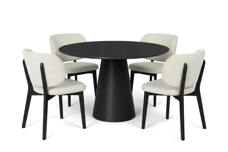 Siena spisegruppe 110 cm rund i sort med 4 Eira spisestole, Sort