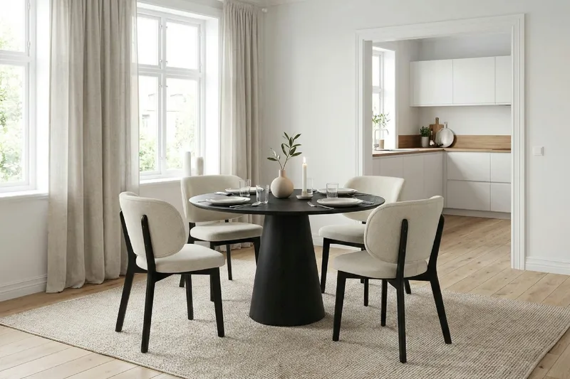 Siena spisegruppe 110 cm rund i sort med 4 Eira spisestole - Sort - Møbler - Borde - Spisebordssæt