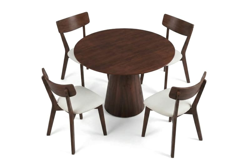 Siena spisegruppe 110 cm rund i valnød med 4 Amelia spisestole med hynde - Valnød/Beige - Møbler - Borde - Spisebordssæt
