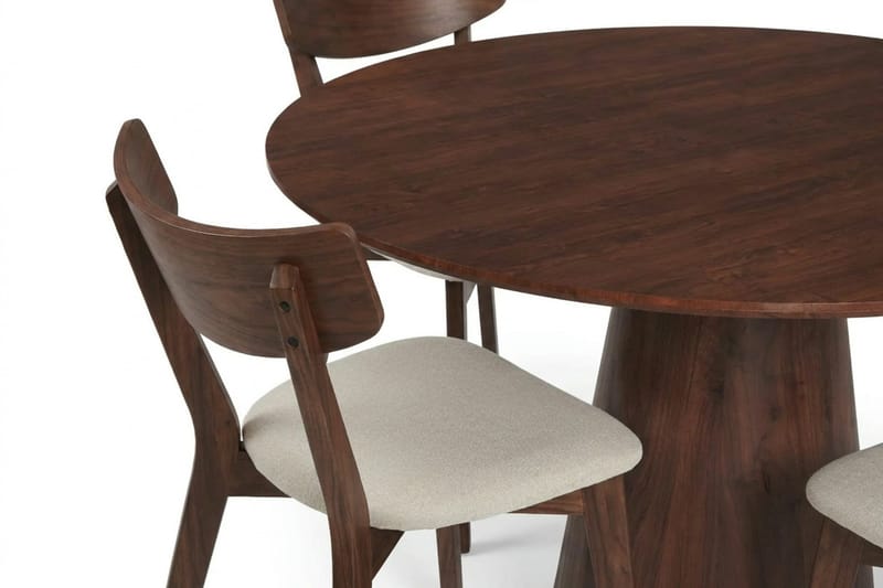 Siena spisegruppe 110 cm rund i valnød med 4 Amelia spisestole med hynde - Valnød/Beige - Møbler - Borde - Spisebordssæt