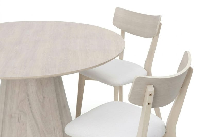 Siena spisegruppe 130 cm rund hvidlaseret med 6 Amelia spisestole med hynde - Hvidlaseret/Beige - Møbler - Borde - Spisebordssæt