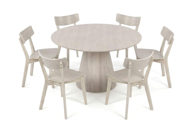Siena spisegruppe 130 cm rund hvidolieret med 6 Amelia-spisestole - Hvidolieret - Møbler - Borde - Spisebordssæt