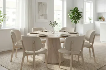 Siena spisegruppe 130 cm rund hvidolieret med 6 Eira-spisestole - Hvidolieret - Møbler - Borde - Spisebordssæt