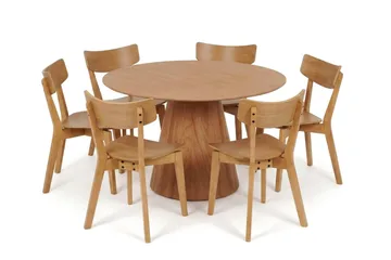Siena spisegruppe 130 cm rund i eg med 6 Amelia-spisestole - Eg - Møbler - Borde - Spisebordssæt