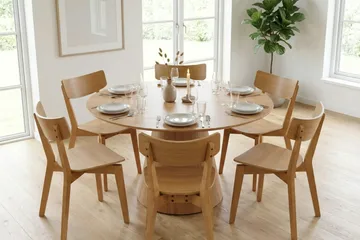 Siena spisegruppe 130 cm rund i eg med 6 Amelia-spisestole - Eg - Møbler - Borde - Spisebordssæt