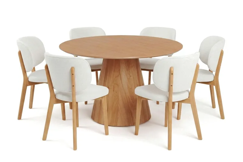 Siena spisegruppe 130 cm rund i eg med 6 Eira-spisestole, Eg