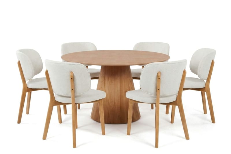 Siena spisegruppe 130 cm rund i eg med 6 Eira-spisestole - Eg - Møbler - Borde - Spisebordssæt