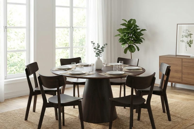 Siena spisegruppe 130 cm rund i røget eg med 6 Amelia-spisestole - Røget eg - Møbler - Borde - Spisebordssæt